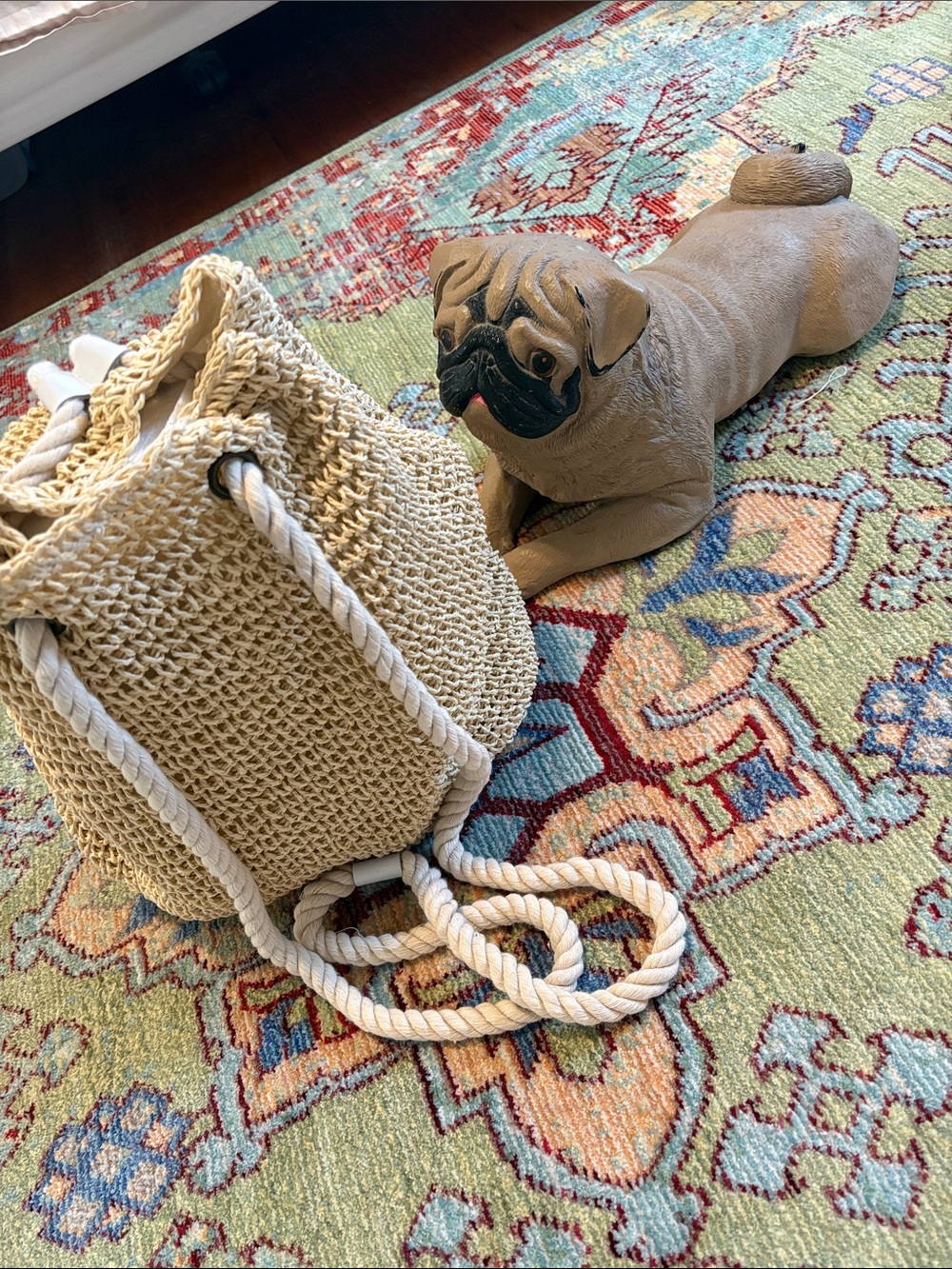 En Crème Double Agent Neutral Woven Rope Drawstring Bucket Bag Nap Sack